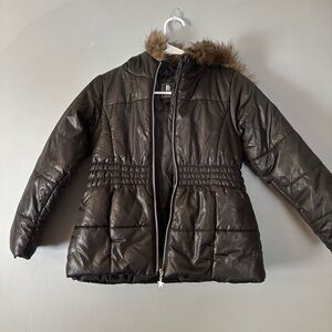 Rothschild Black Puffer Jacket with Faux Fur Trim Girls 10
